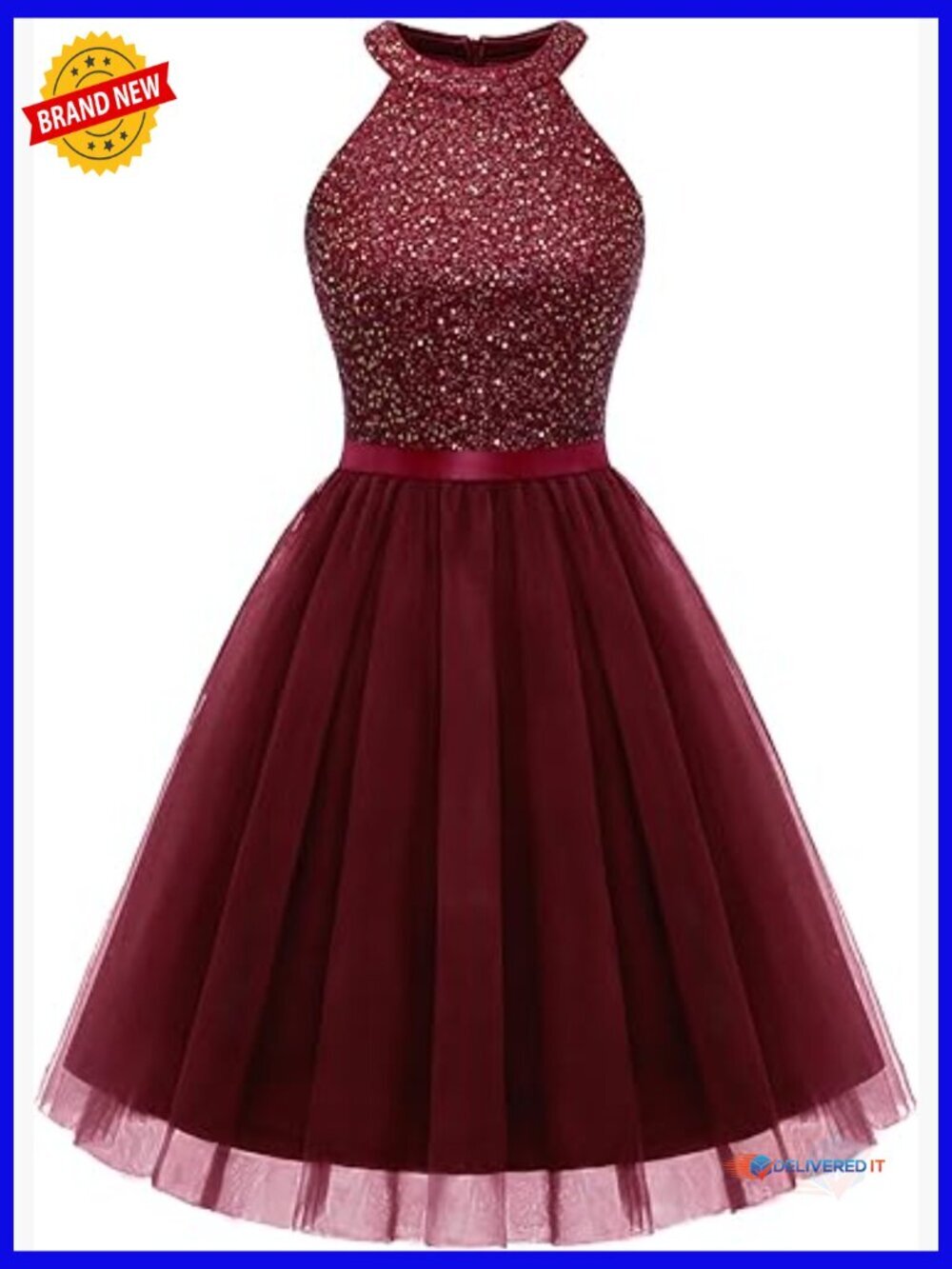Sequin Halter Prom Dress A-Line Cocktail Party Formal